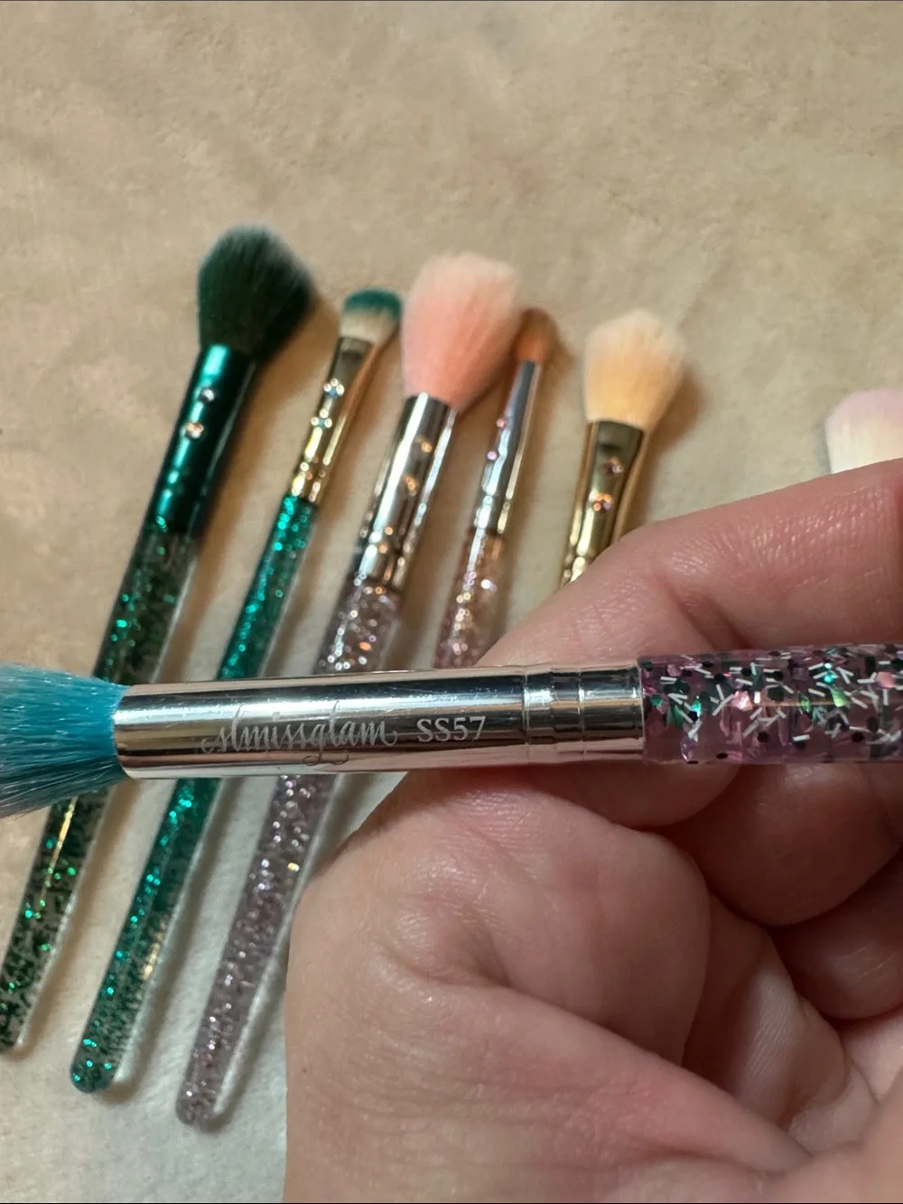 Slmissglam Glitter Handle Multicolor Women's Makeup Brush Set - 7-Piece